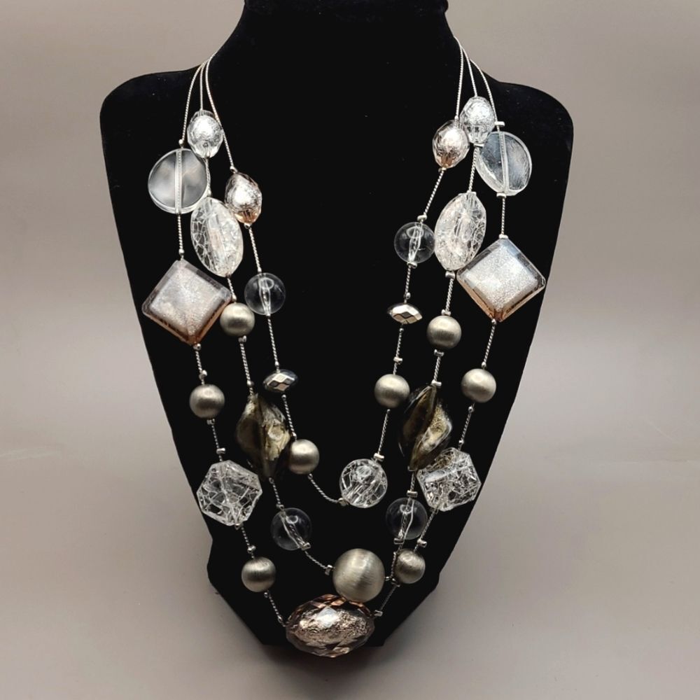 NY Women's Silver Chain Beaded Necklace